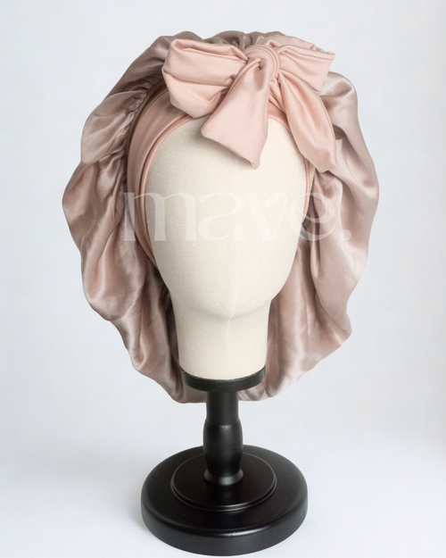 *PRE-ORDER* Oversized Silk Bonnet with Wide Ribbon Adjustable Tie - Blush
