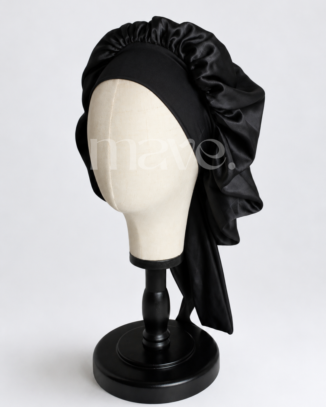 *PRE-ORDER* Oversized Silk Bonnet with Wide Ribbon Adjustable Tie - Black